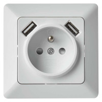 Z�suvka 1-z�suvka s USB, 16A 250V AC, 2xUSB v�stup max.2,1A, biela A6000.0 1906010500