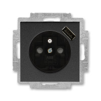 Z�suvka Levit  1-n�sobn� s USB, s clonkami, onyx/dymov� �ierna, 55x55mm 5569H-A02357 63