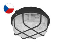 Svietidlo KRUH 1x100W E27 IP44 plastov s mriekou ierne SKP-100/C