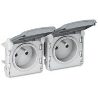 Z�suvka PLEXO  2x2P+T, 16A 250V, IP55, vodorovn�, IK07, dvojit�, predk�blovan� 069562