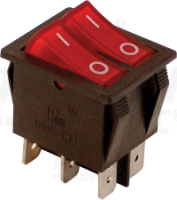 Sp�na� TES43 dvojit� kol�skov� 2-polohov�, presvetlen� �erven�, s popisom 0-I, 250VAC, 16(6)A TES-43
